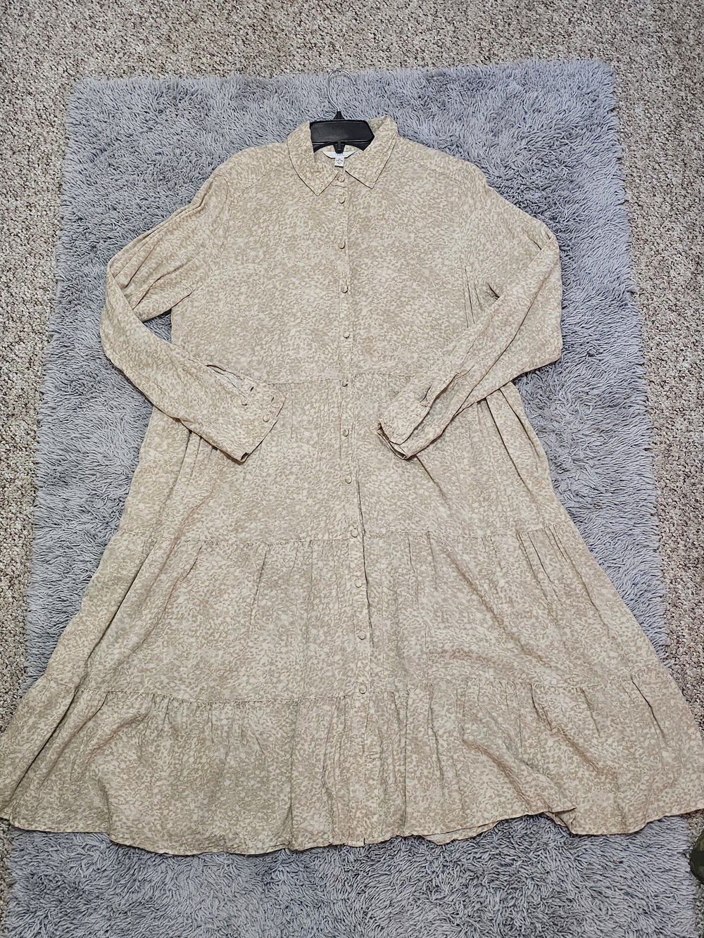 Time and Tru Cream Leopard Print Button-Front Tiered Maxi Dress XL
